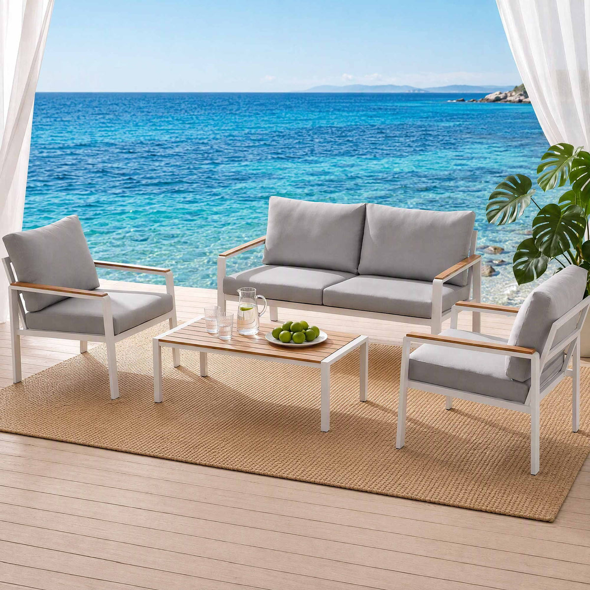Outdoor Sofa Set – Aluminium, 4 Pieces, White