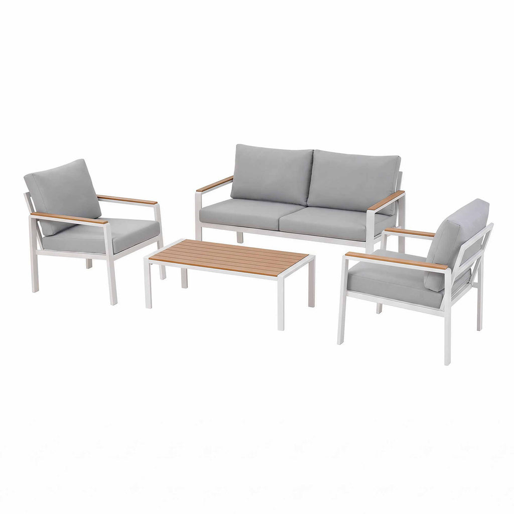 Outdoor Sofa Set – Aluminium, 4 Pieces, White