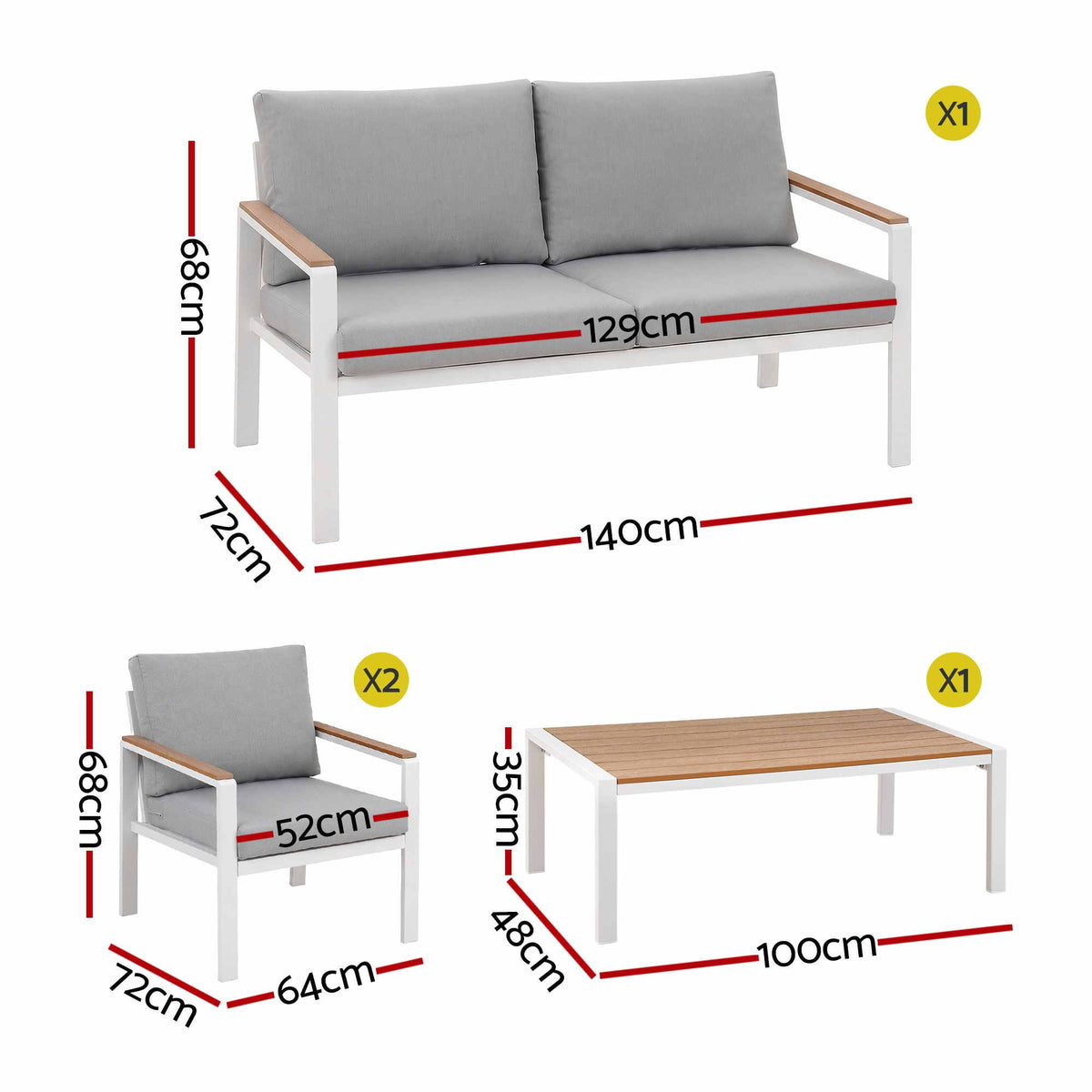 Outdoor Sofa Set – Aluminium, 4 Pieces, White