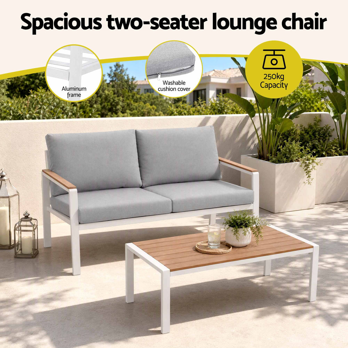 Outdoor Sofa Set – Aluminium, 4 Pieces, White