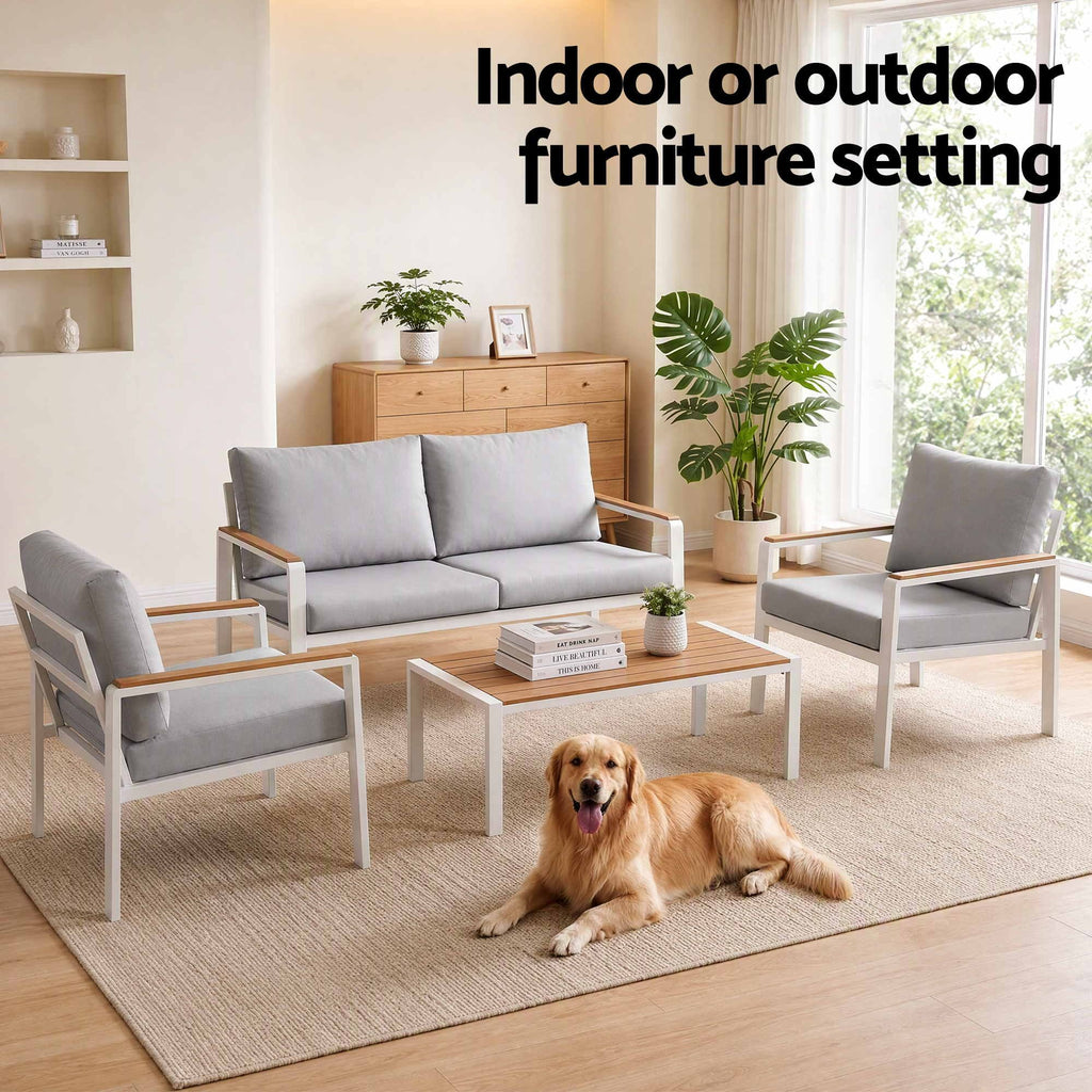 Outdoor Sofa Set – Aluminium, 4 Pieces, White