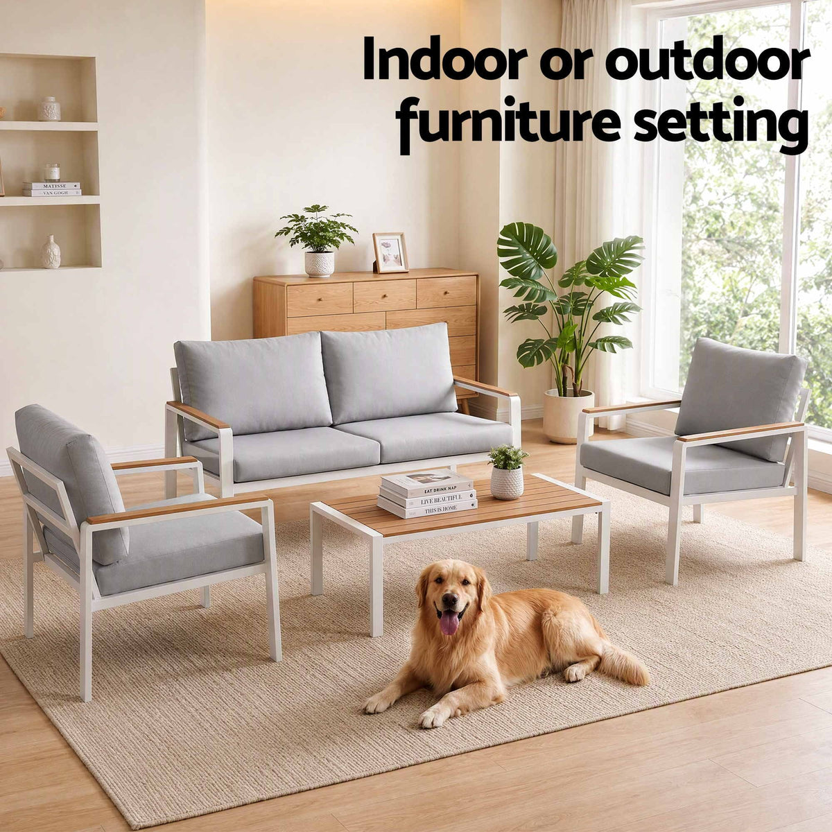 Outdoor Sofa Set – Aluminium, 4 Pieces, White