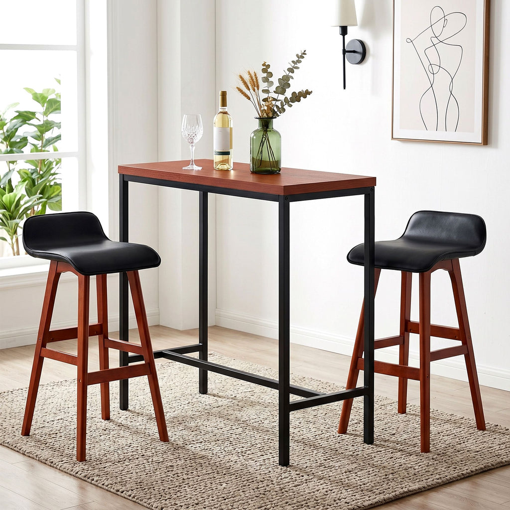 Bar Table & Stool Set – 3 Pieces, Brown & Black