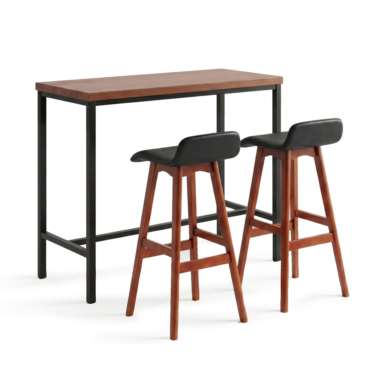 Bar Table & Stool Set – 3 Pieces, Brown & Black