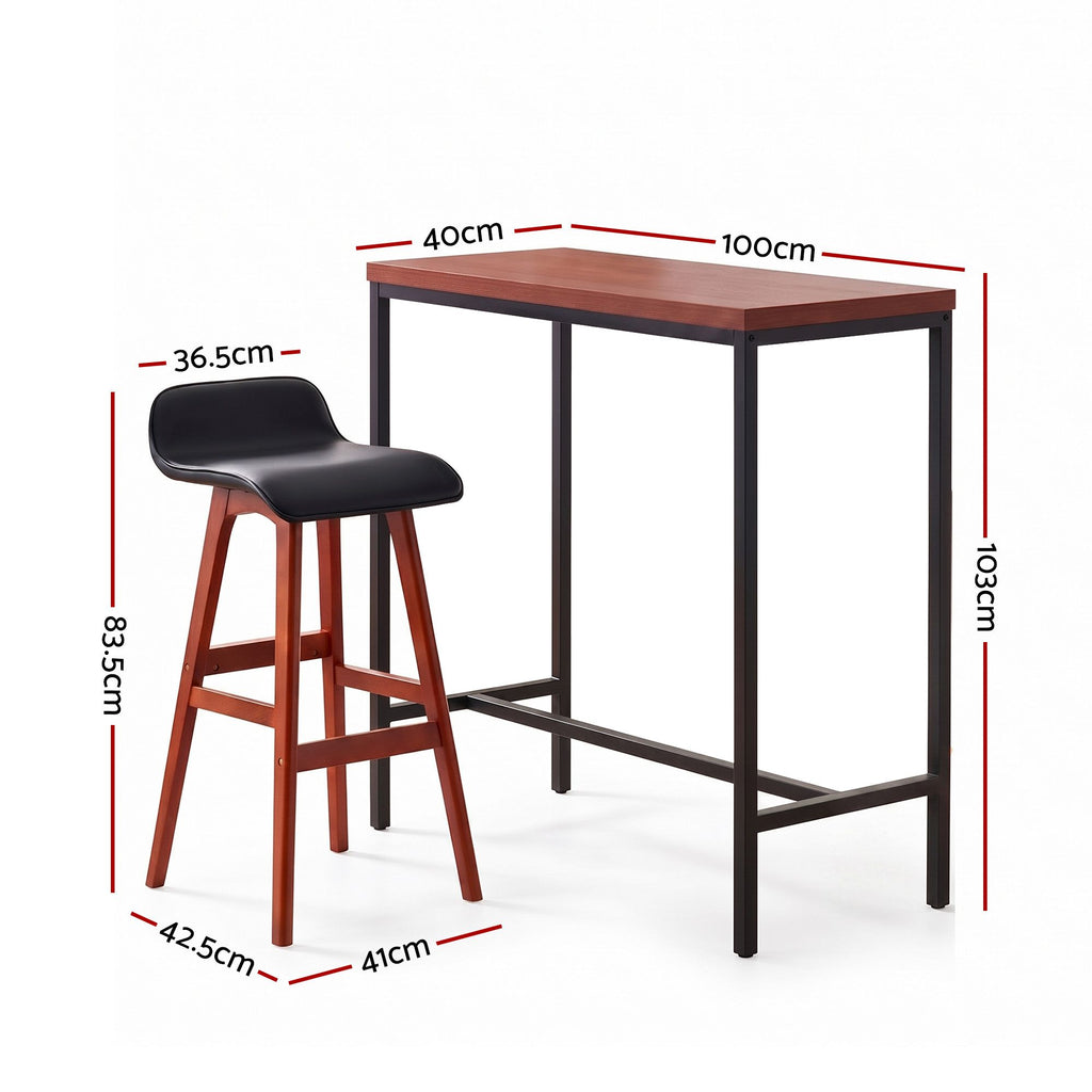 Bar Table & Stool Set – 3 Pieces, Brown & Black
