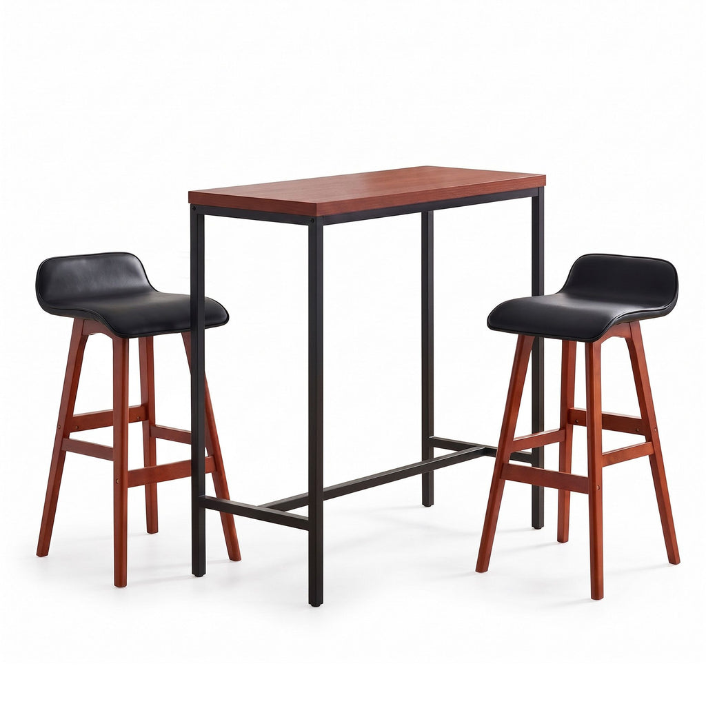 Bar Table & Stool Set – 3 Pieces, Brown & Black