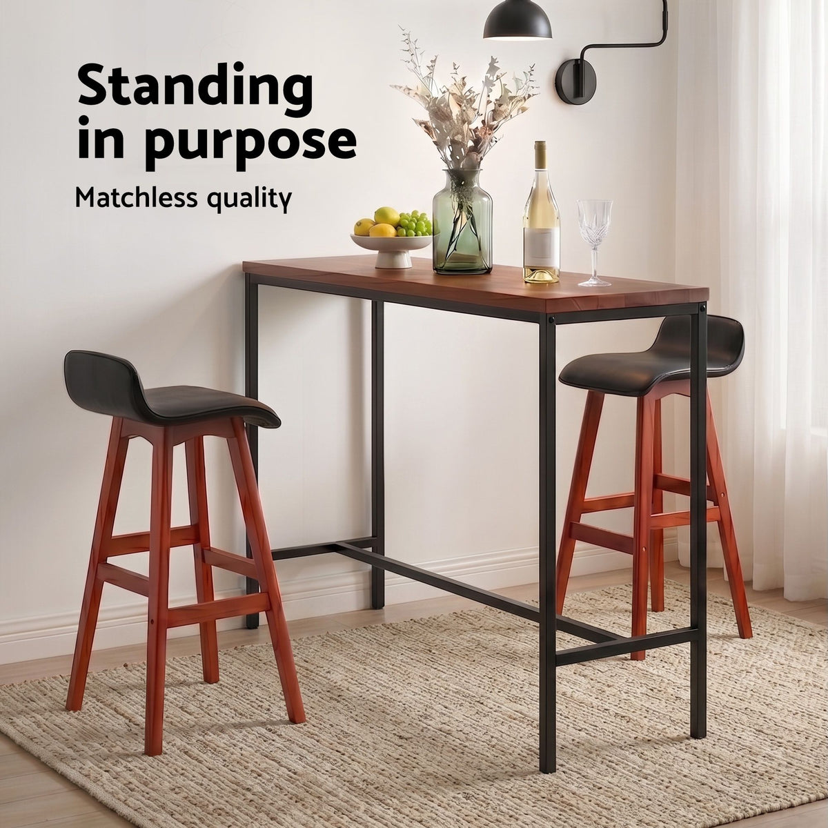Bar Table & Stool Set – 3 Pieces, Brown & Black