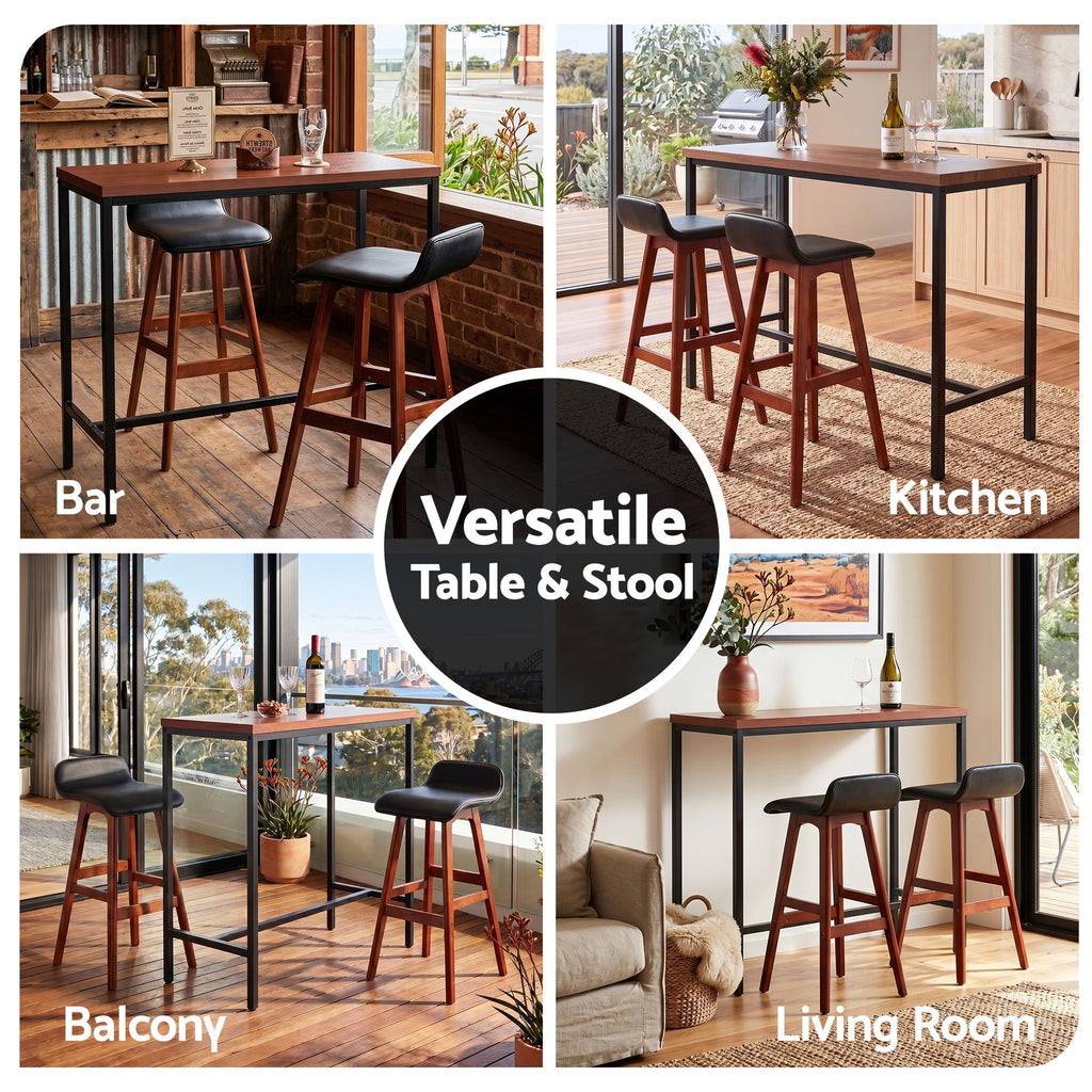 Bar Table & Stool Set – 3 Pieces, Brown & Black