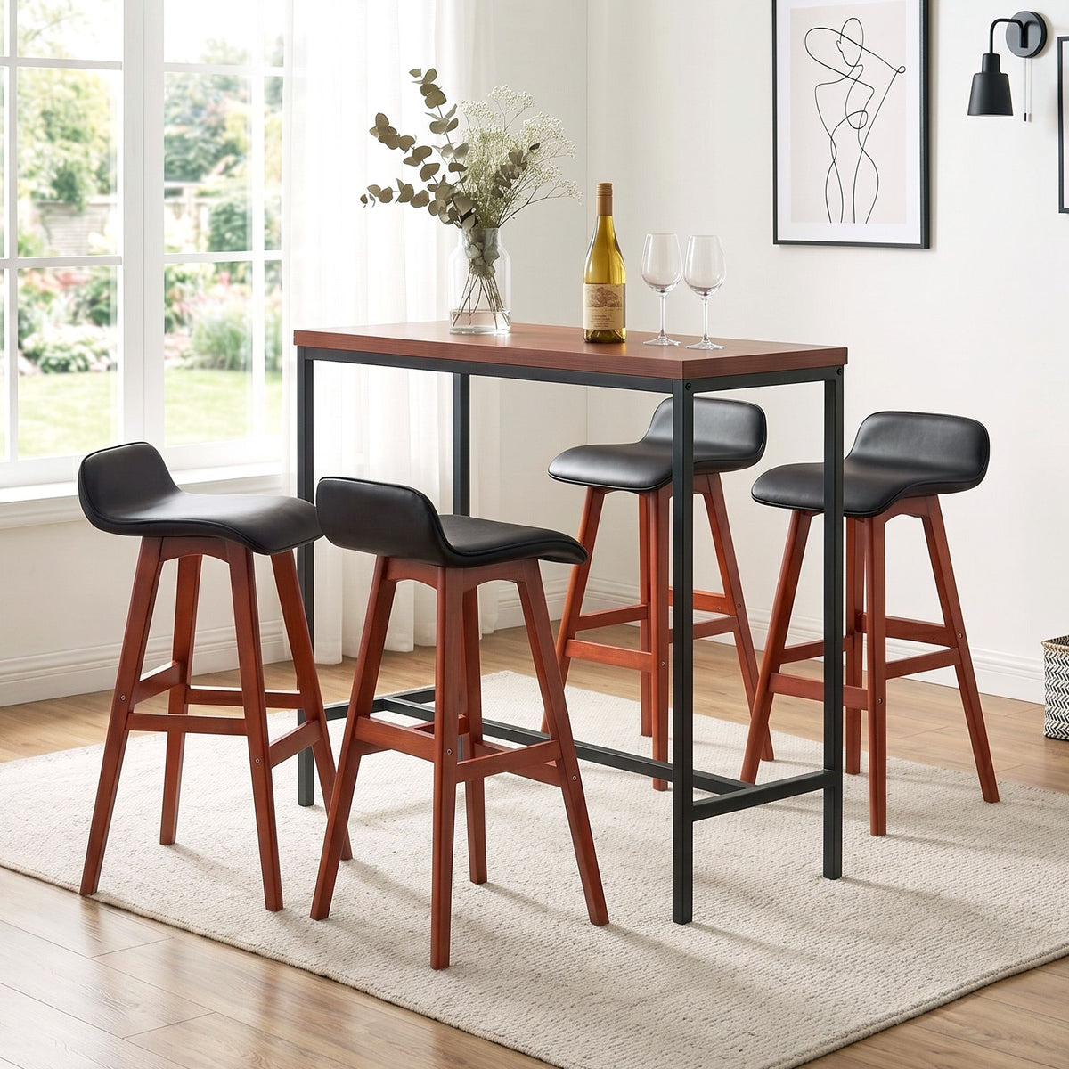 Bar Table & Stool Set – 5 Pieces, Brown & Black