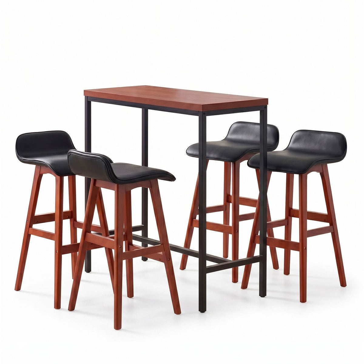 Bar Table & Stool Set – 5 Pieces, Brown & Black