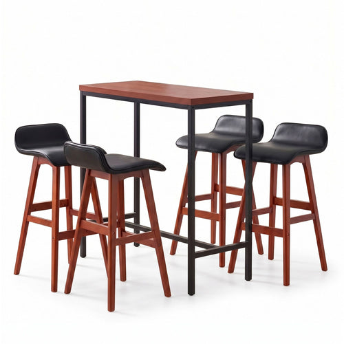 Bar Table & Stool Set – 5 Pieces, Brown & Black