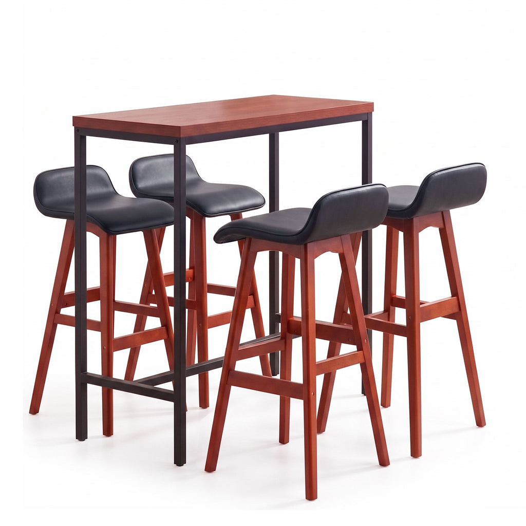 Bar Table & Stool Set – 5 Pieces, Brown & Black