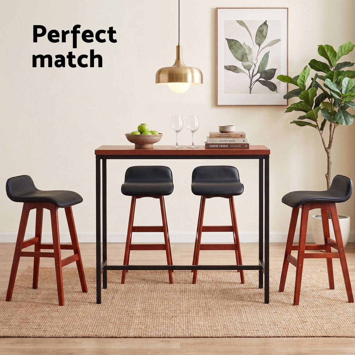 Bar Table & Stool Set – 5 Pieces, Brown & Black