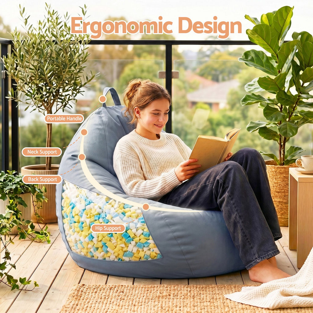Outdoor Bean Bag Chair with Foam Filling – Grey