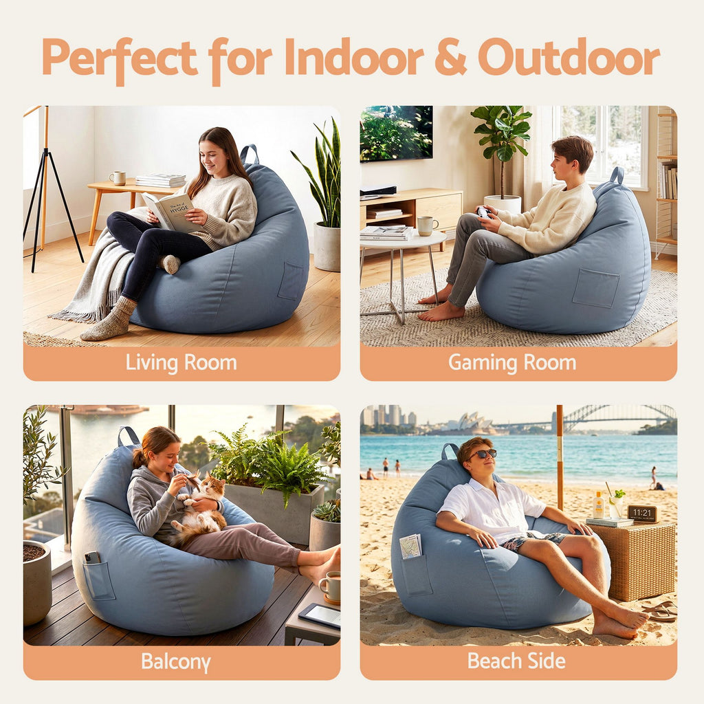 Outdoor Bean Bag Chair with Foam Filling – Grey