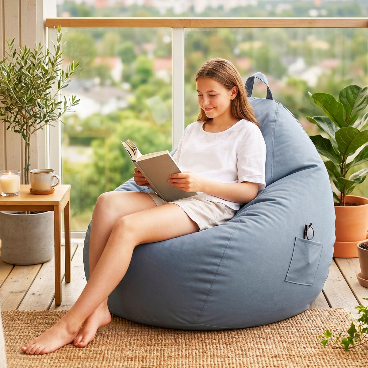 Outdoor Bean Bag Chair with Foam Filling – Grey