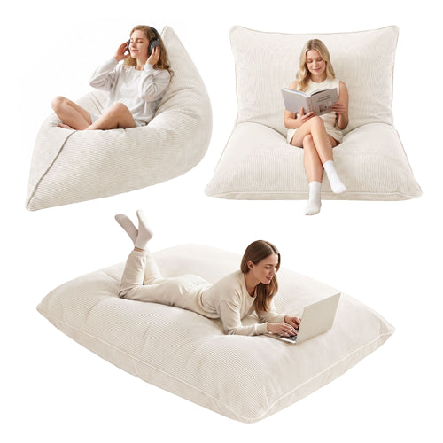 3-in-1 Corduroy Bean Bag Cover – Beige, No Filling