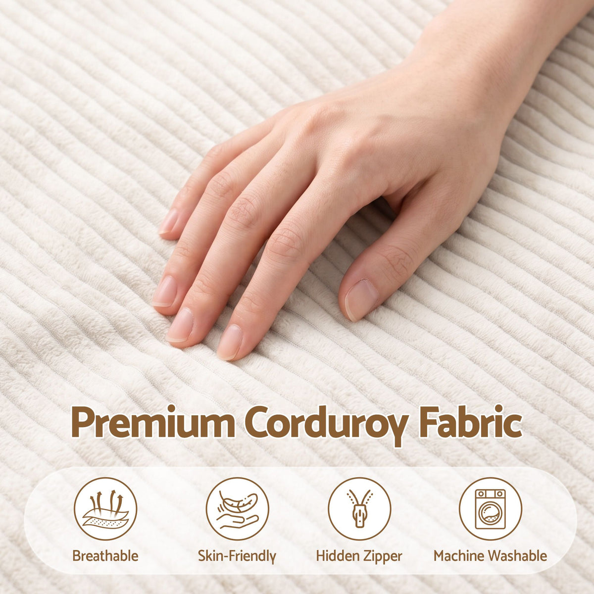 3-in-1 Corduroy Bean Bag Cover – Beige, No Filling