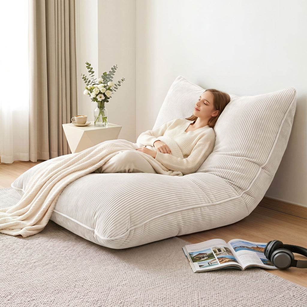 3-in-1 Corduroy Bean Bag Cover – Beige, No Filling
