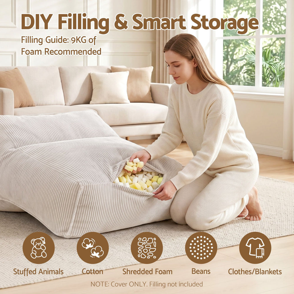 Bean Bag Cover – Corduroy Lounge, Beige, No Filling