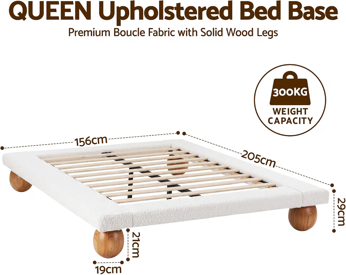 Bed Frame with 2 Bedside Tables – Queen, Bouclé