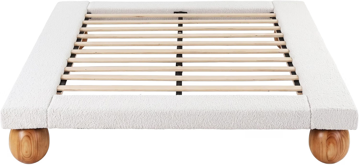 Bed Frame with 2 Four-Drawer Chests – Queen, Bouclé