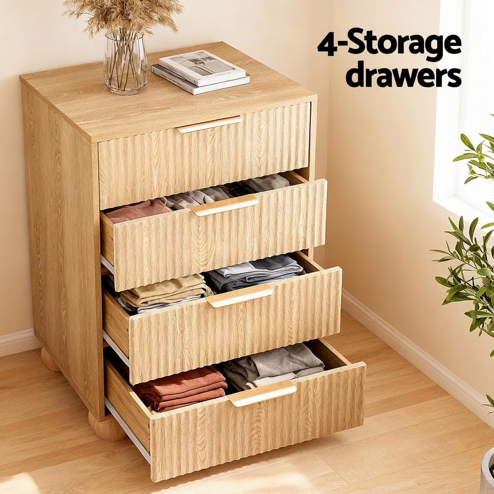 Bed Frame with 2 Four-Drawer Chests – Queen, Bouclé