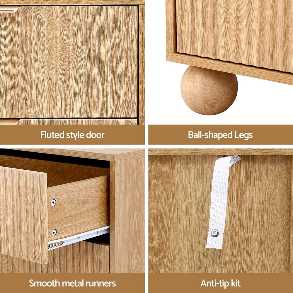 Bed Frame with 2 Four-Drawer Chests – Queen, Bouclé