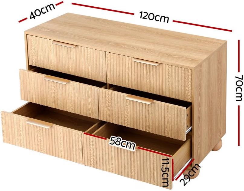 Bed Frame with Six-Drawer Chest – Queen, Bouclé
