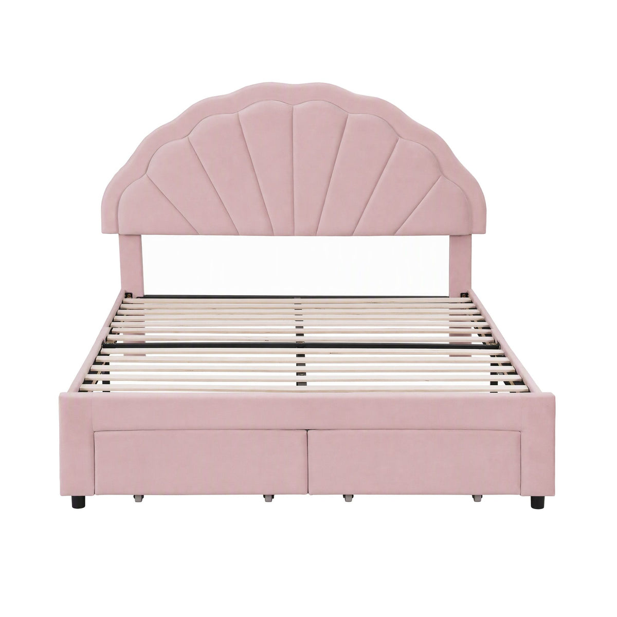 Bed Frame with LED Headboard & 2 Drawers – Double, Pink Velvet