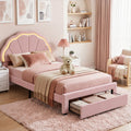 Bed Frame with LED Headboard & Drawer – King Single, Pink Velvet
