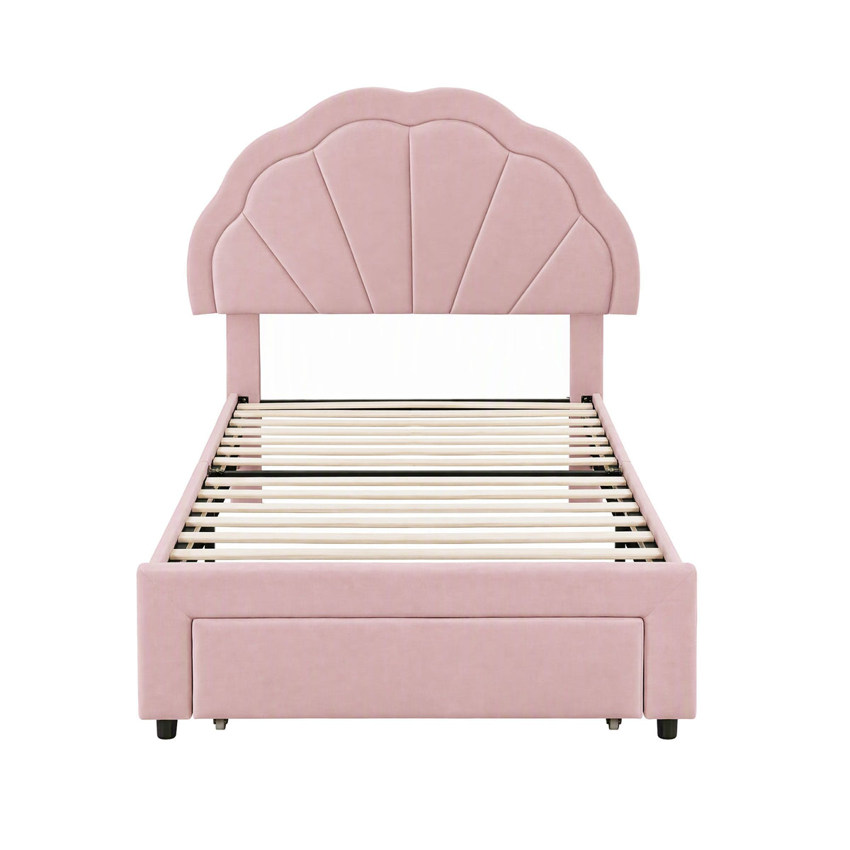 Bed Frame with LED Headboard & Drawer – King Single, Pink Velvet
