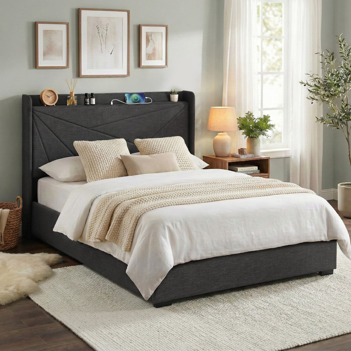 Artiss MORFEI Gas Lift Storage Bed Frame - Charcoal Grey - Double