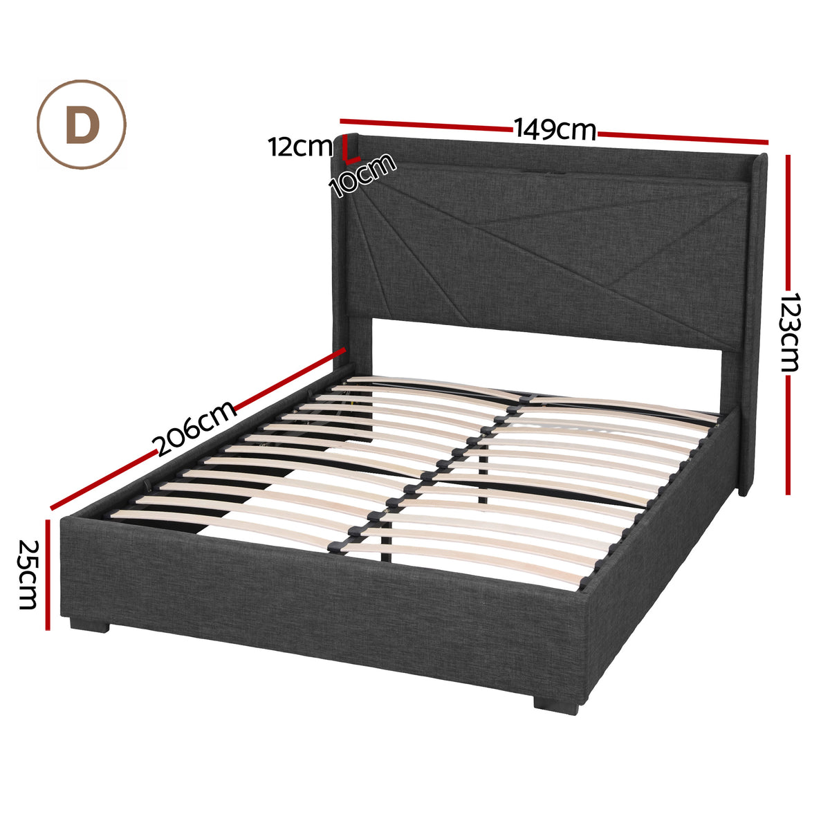 Artiss MORFEI Gas Lift Storage Bed Frame - Charcoal Grey