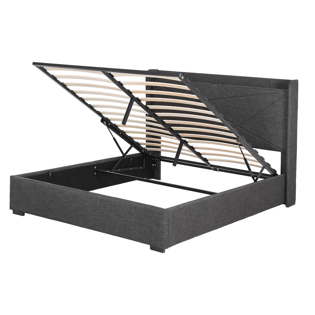 Artiss MORFEI Gas Lift Storage Bed Frame - Charcoal Grey