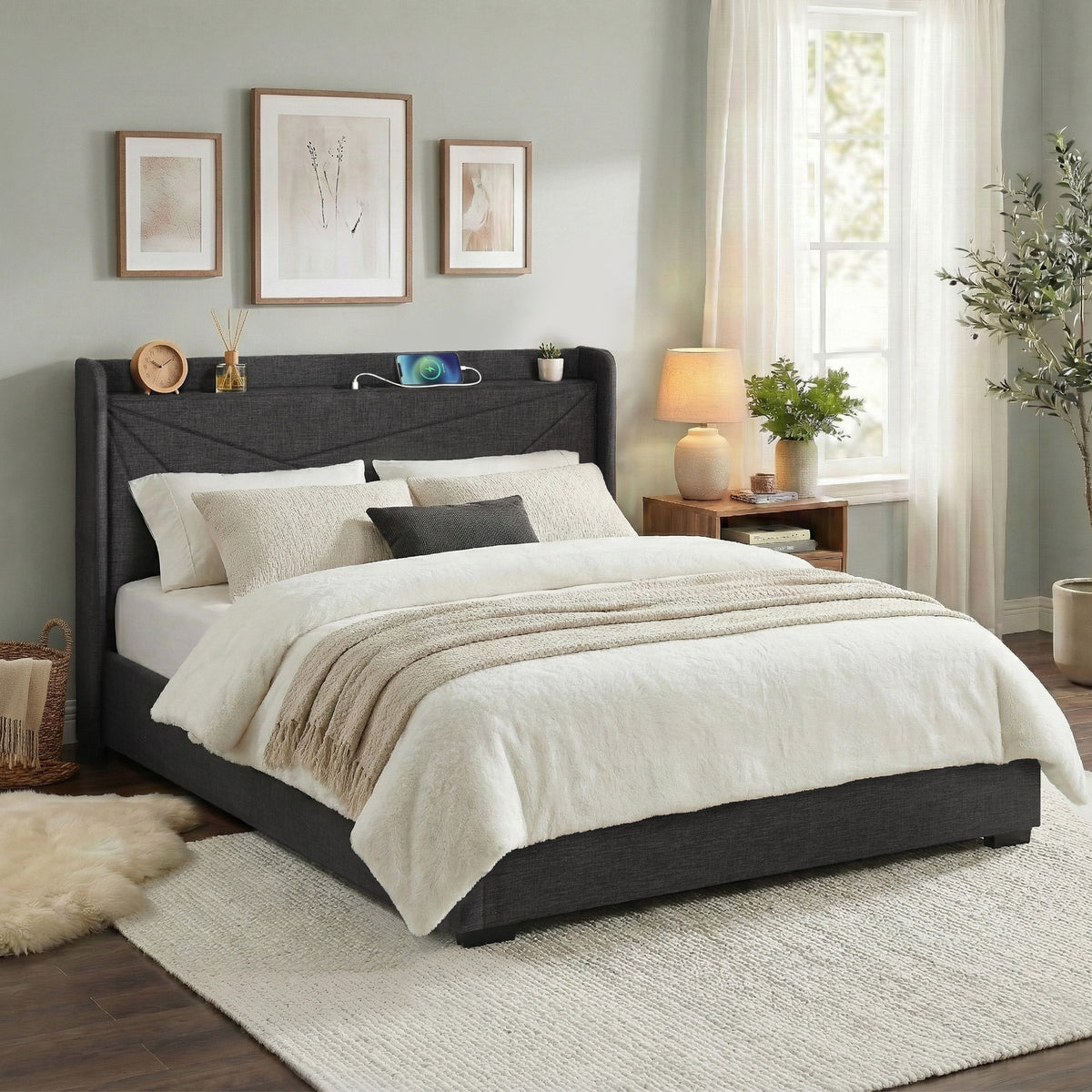 Artiss MORFEI Gas Lift Storage Bed Frame - Charcoal Grey - Default Title