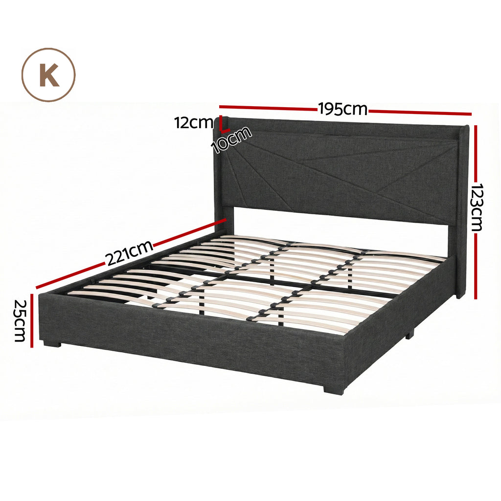 Artiss MORFEI Gas Lift Storage Bed Frame - Charcoal Grey