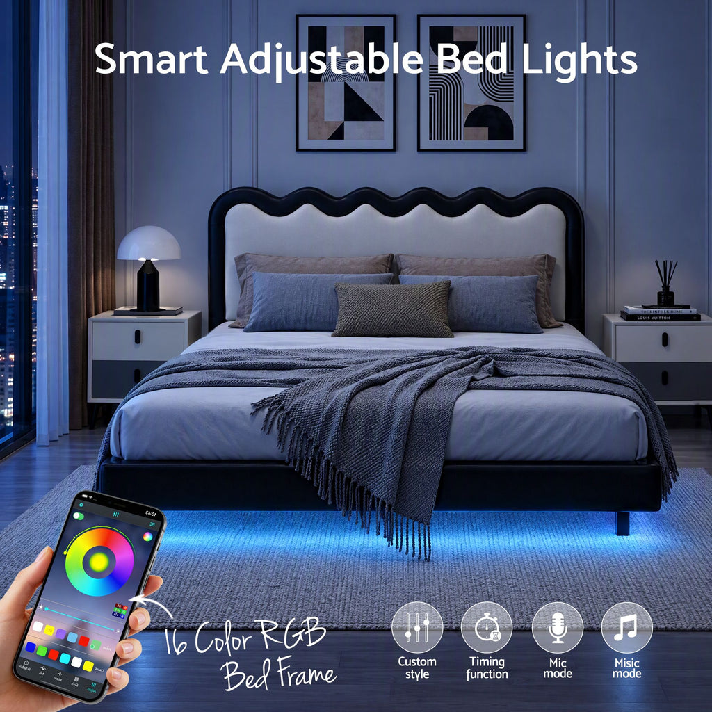 Bed Frame – Double, Floating, RGB LED & USB Charging