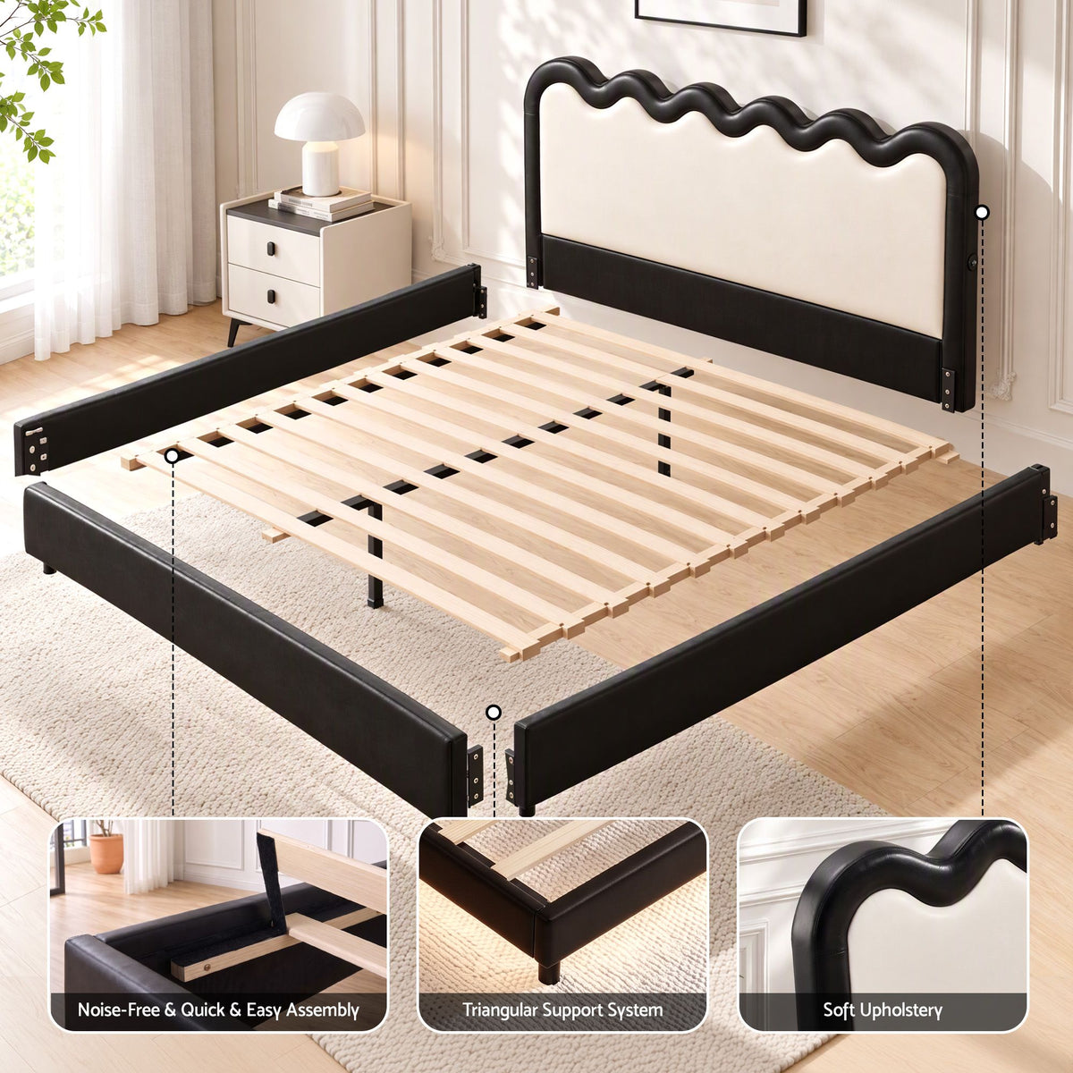 Bed Frame – Double, Floating, RGB LED & USB Charging