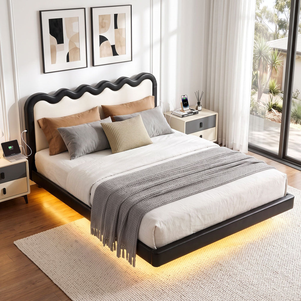 Bed Frame – Queen, Floating, RGB LED & USB Charging