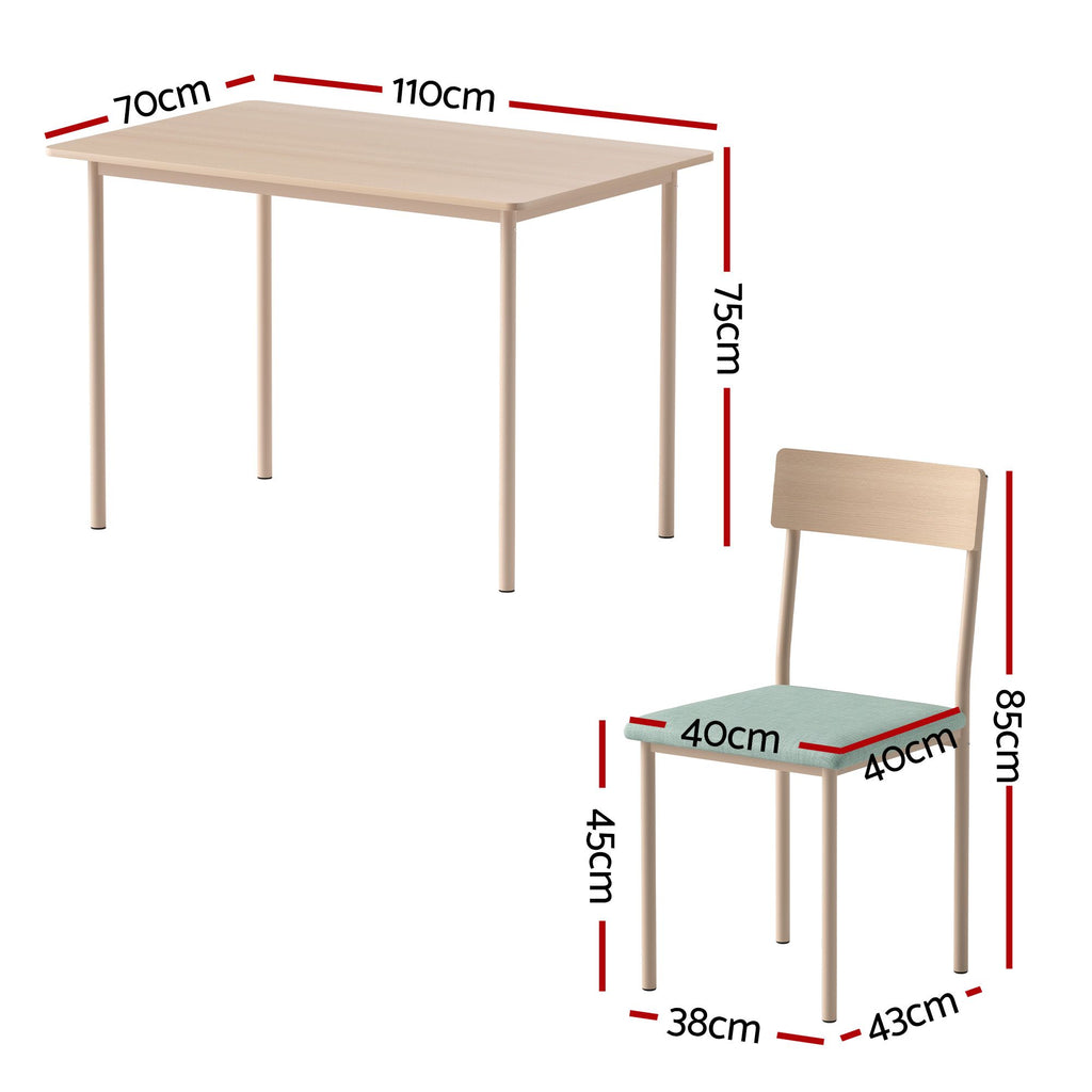 Dining Table & 4 Chairs – 5-Piece Set, Natural & Light Green