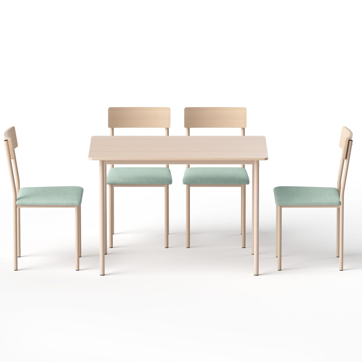 Dining Table & 4 Chairs – 5-Piece Set, Natural & Light Green