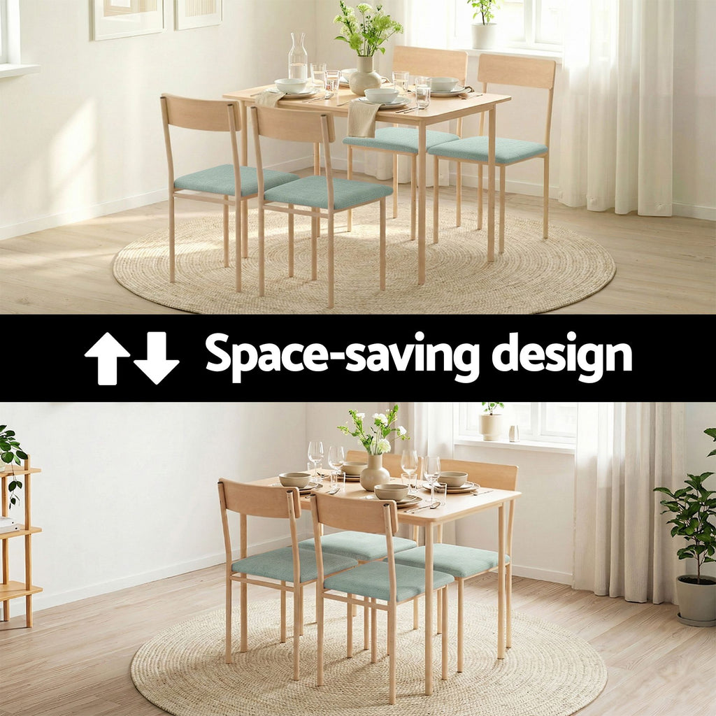 Dining Table & 4 Chairs – 5-Piece Set, Natural & Light Green