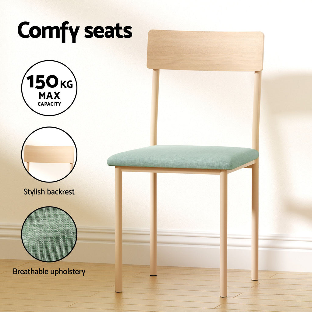 Dining Table & 4 Chairs – 5-Piece Set, Natural & Light Green