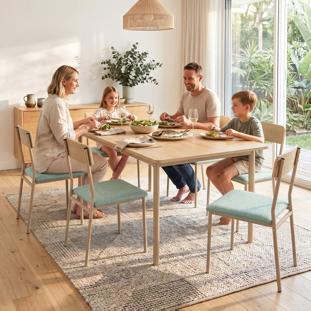 Dining Table & 4 Chairs – 5-Piece Set, Natural & Light Green
