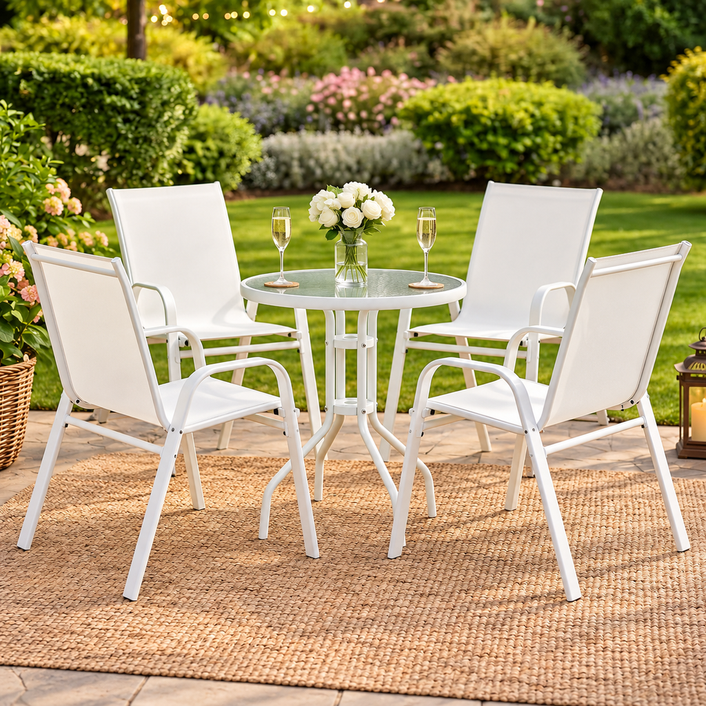 Outdoor Bistro Set – 5 Pieces, White