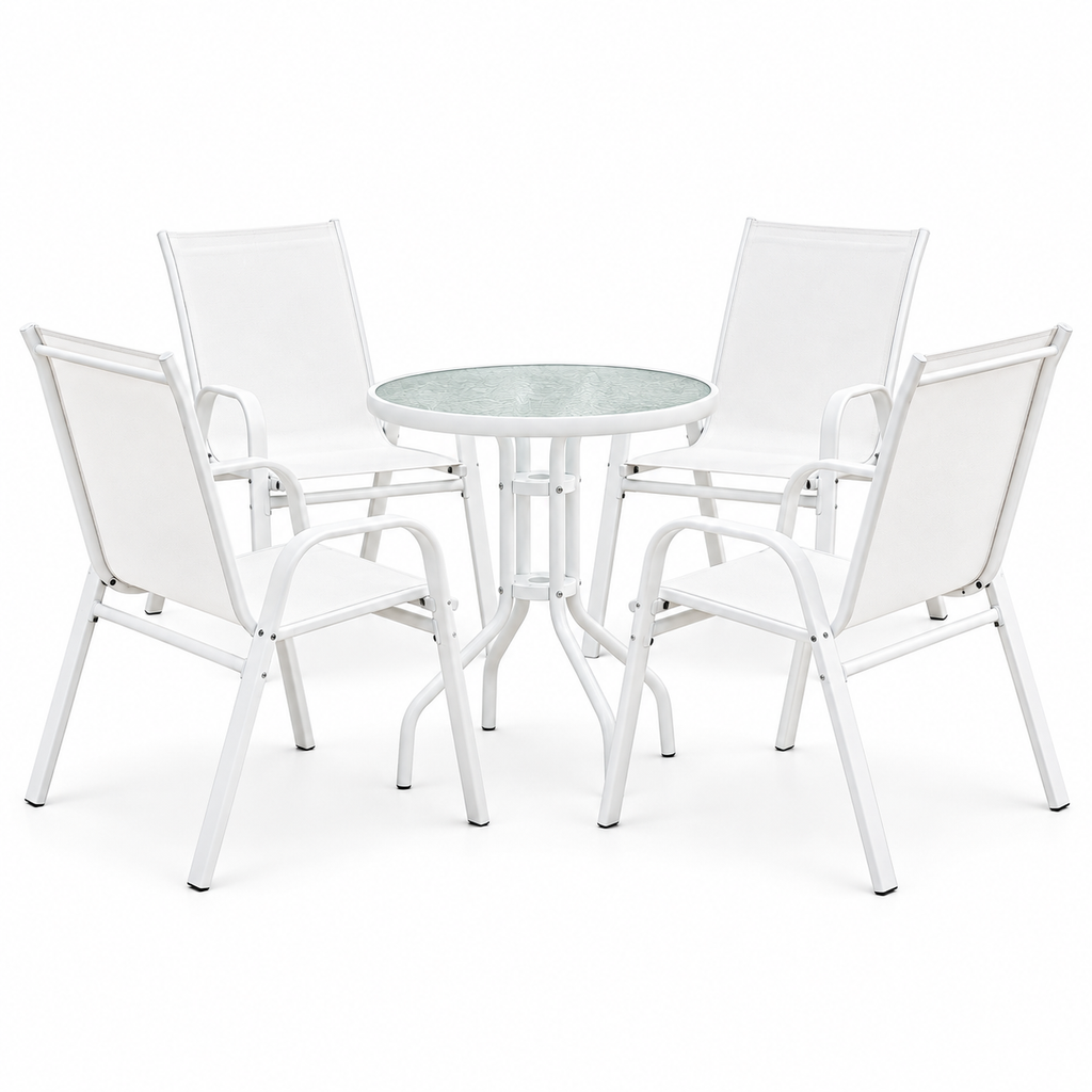 Outdoor Bistro Set – 5 Pieces, White