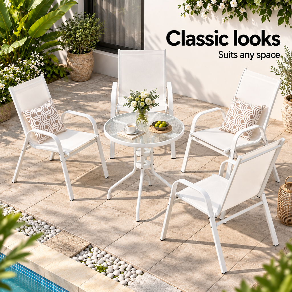 Outdoor Bistro Set – 5 Pieces, White