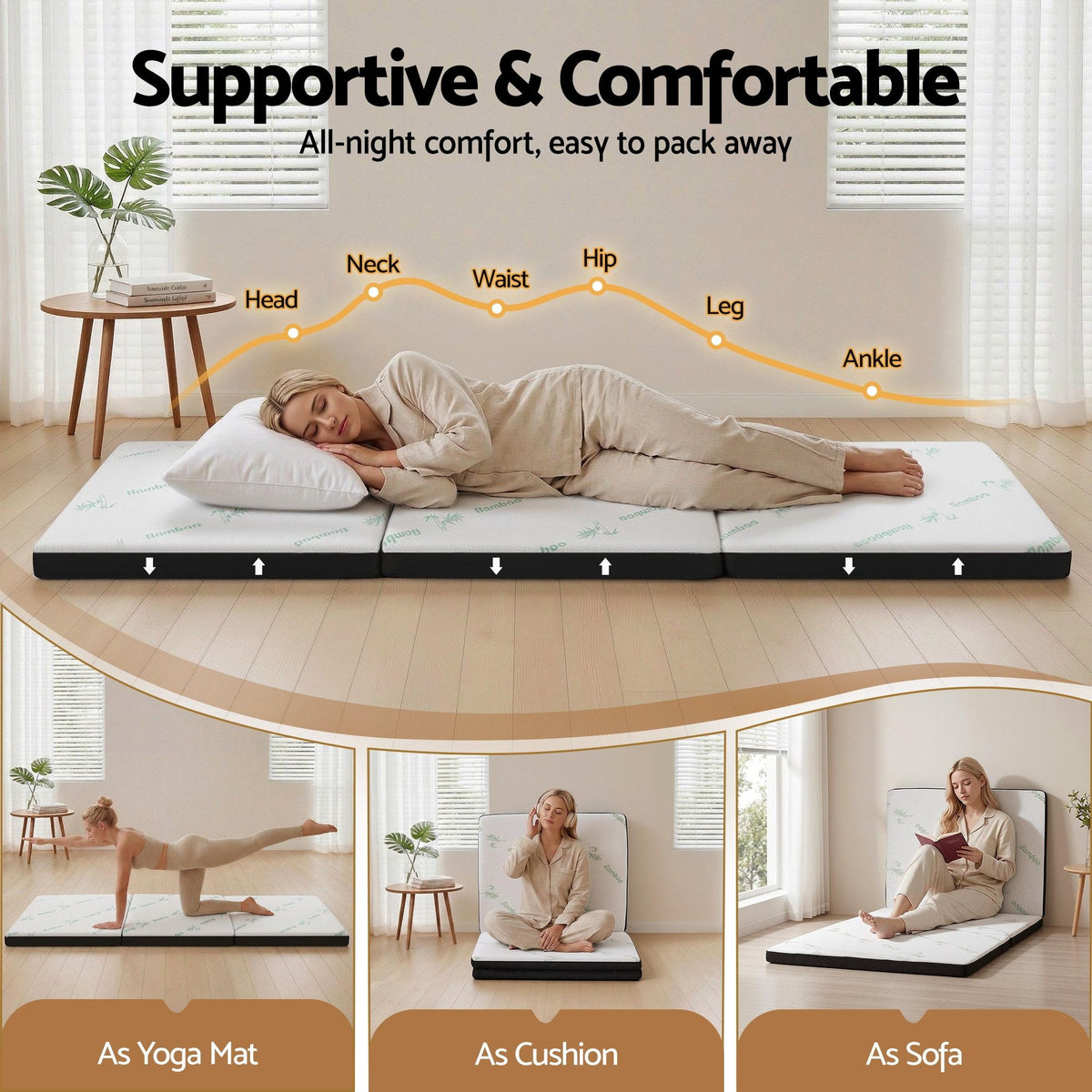Tri-Fold Foam Mattress – Single, 5 cm