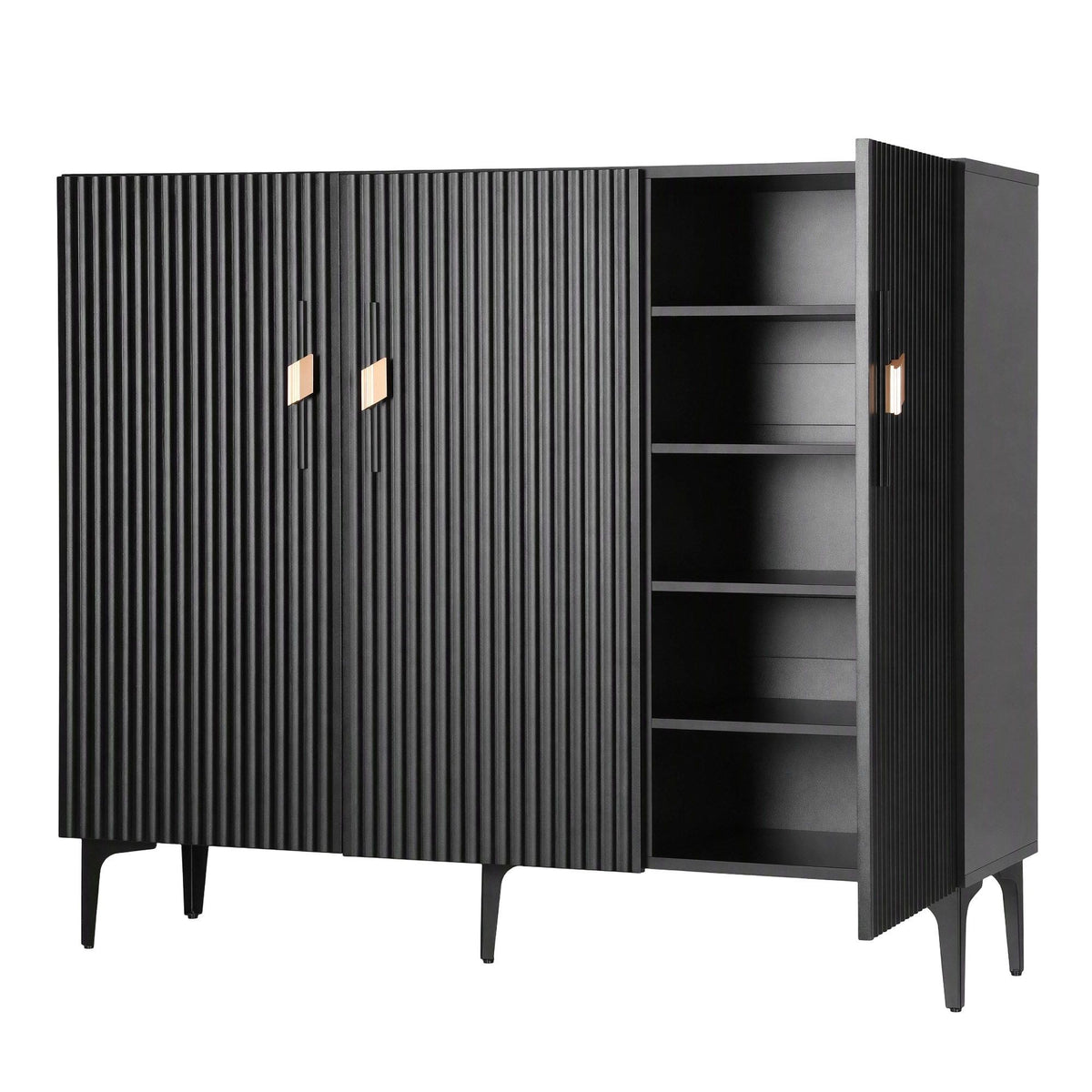 Shoe Cabinet – Fluted, Black, Holds 25 Pairs